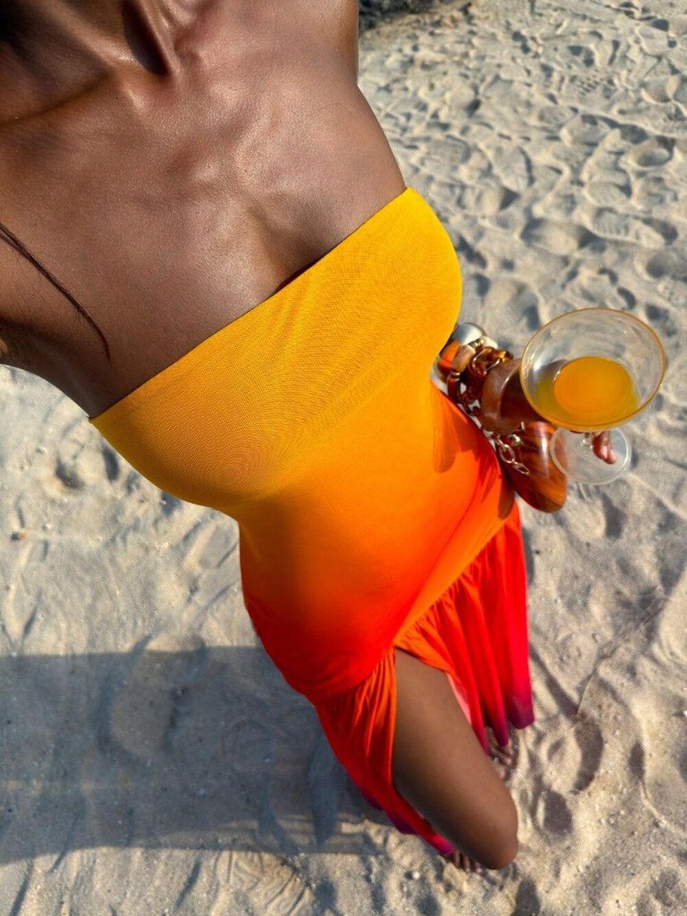 Multicolor Party Women's Vacation Mesh Ombre Strapless Slit Dress - Picture 4 of 5